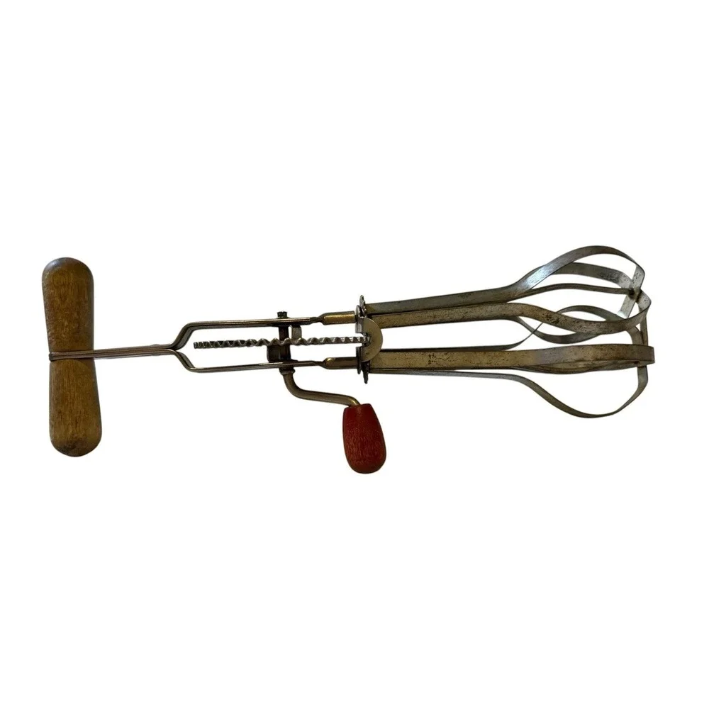 Vintage RED A&J High Speed Super Center Drive Egg Beater Hand Crank Whip Mixer